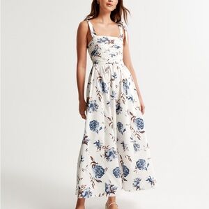 Abercrombie & Fitch Emerson Tie Strap Maxi Dress, Blue Floral XS Regular